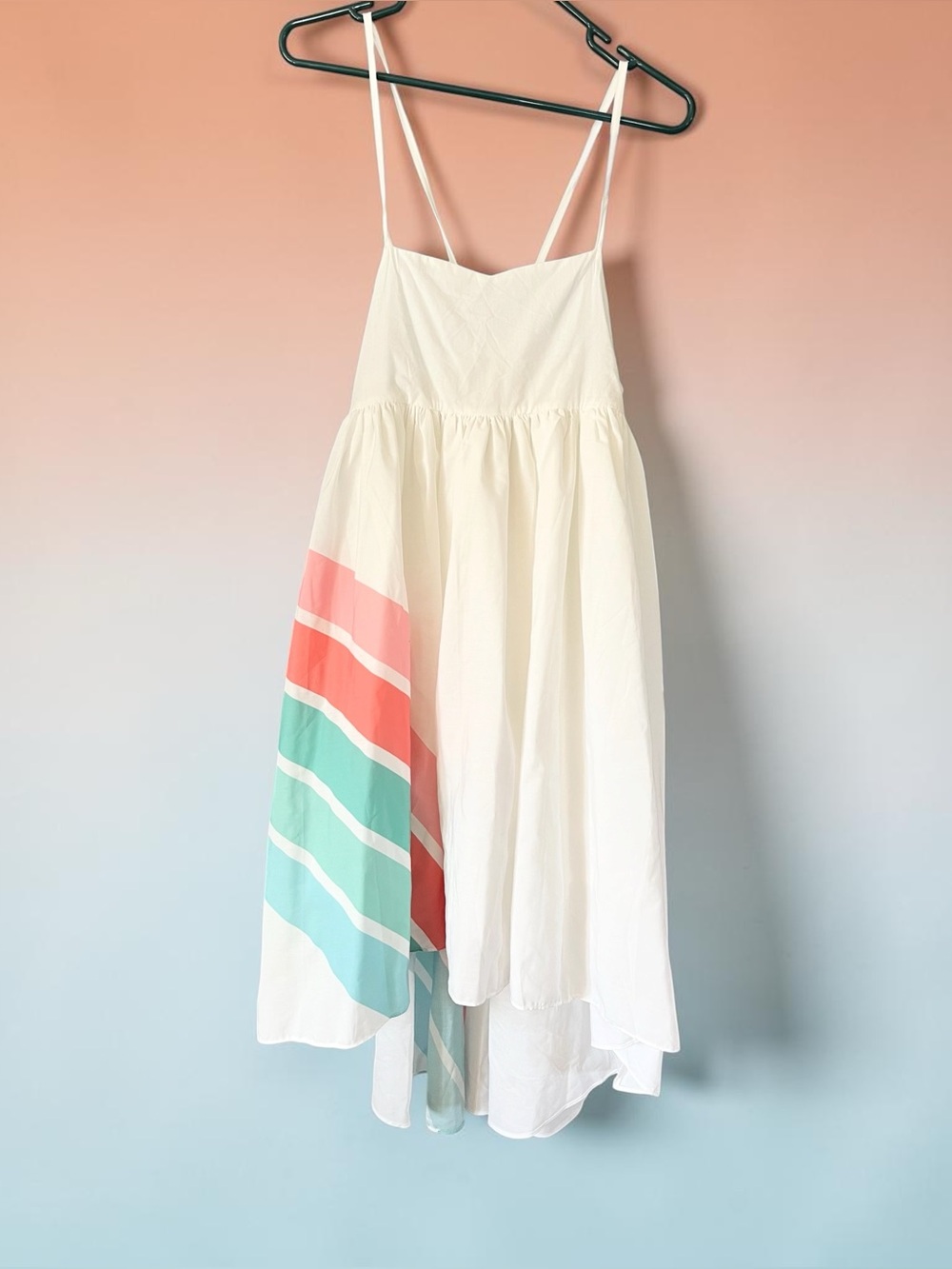 Oopsie Daisy Teal Rainbow Hi Lo Frills Dress. Size 12
